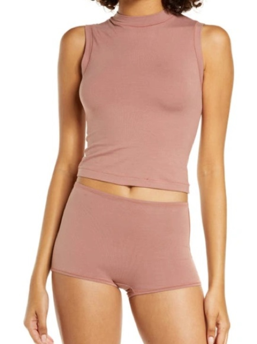 SKIMS Stretch Cotton Jersey Mock Neck Tank In Rose Clay